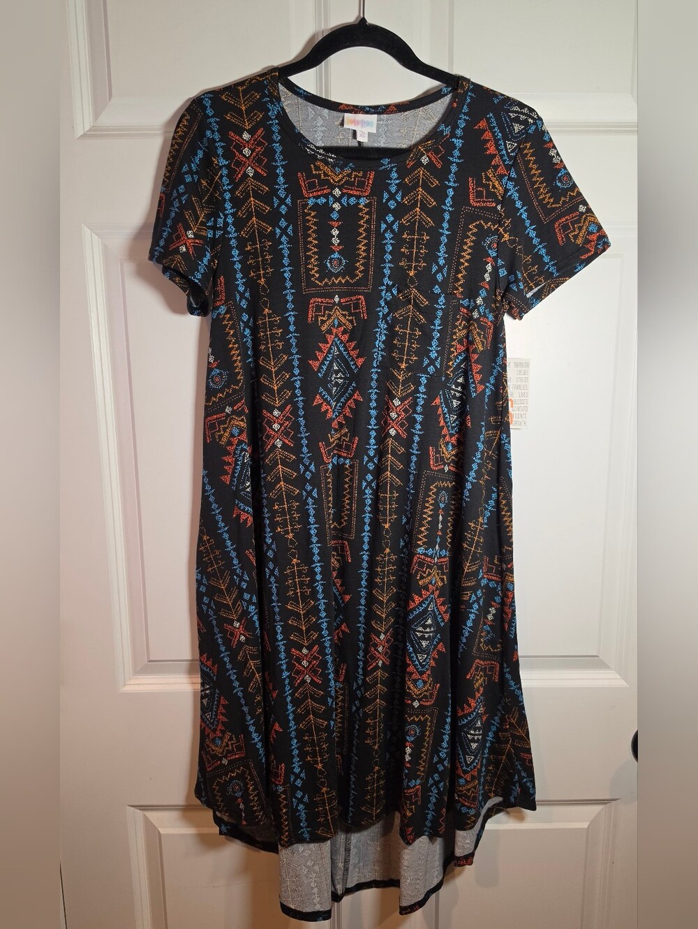 NWT Lularoe Carly Black Aztec Print Short Sleeve Swing Dress XS